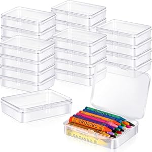 25 Pcs Plastic Crayon Box, Mini Plastic Storage Containers with Lid 4.5×3.4 Inches Clear Rectangle Box Small Storage Boxes for Crafts Jewelry Beads, Office Supplies (Clear)