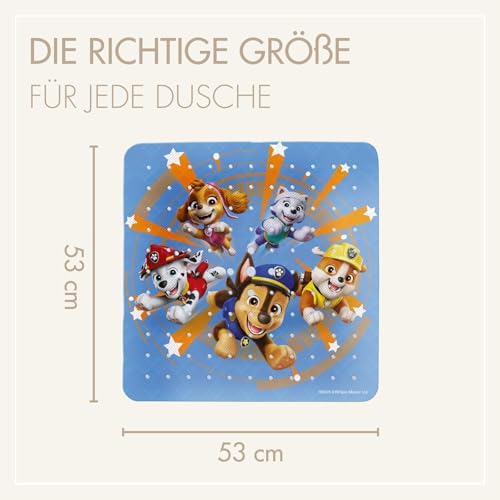 PAW Patrol rutschfeste Duschmatte für Kinder - Anti Schimmel Duscheinlage Fans, antibakteriell, mit Saugnäpfen, Aufhängern und Ablauflöchern, 53x53cm
