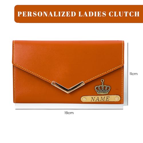 Image of Personalized Leather Clutch for Women | Custom Name & Charm | 3-Fold Ladies Wallet | Stylish Purse Gift for Girlfriend, Wife, Mother & Sister | Multi-Compartment Wallet (Tan)