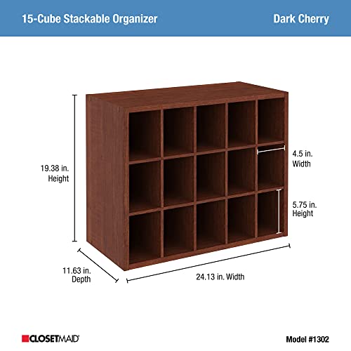 ClosetMaid 15 Cube Stackable Storage Organizer for Shoes, Bags, Crafts, Hobbies with Wood Shelves, for Closet, Entryway or Mudroom, Dark Cherry