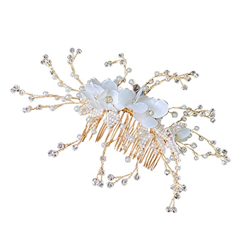 Ipetboom パール水晶花嫁用ヘアコーム アロイ製 フローラルデザイン 髪飾り 結婚式用 パーティー対応 すべての女性になヘアアクセサリー