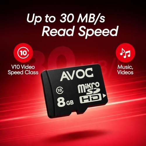 Image of AVOC Flash A02 8GB MicroSD Card Class 10, 30MB /s High-Speed Micro SDHC Memory Card for Mobile, Camera, Tablet, Gaming Console & Computer with Reliable Storage Performance