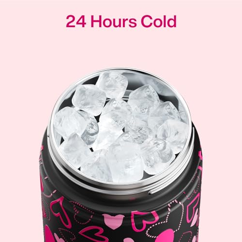Image of ENCOOL Insulated Water Bottle with Straw Stainless Steel Water Bottle, Leak-Proof, BPA-Free, Keeps Cold for 24 Hours for Sports, Travel, School (26 oz, Sweet Hearts Pink x Black)