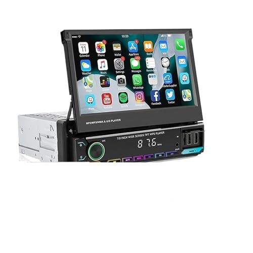 7" IPS Pantalla retráctil Radio de Coche 1Din Universal Android Auto Carplay Reproductor de vídeo Multimedia(7-Inch Carplay-4LED)