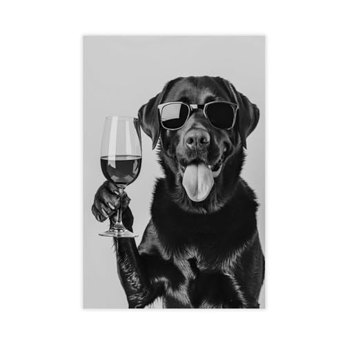 Impression sur toile labrador buvant du vin 60x90 cm pour décoration de bar