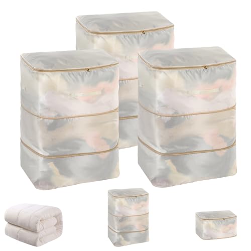 3 Pack Compression Storage Bags, Blanket Comforter Storage Bag Large Capacity 3-Layer Ultra Space Saving Self Compression Organizer for Comforter Blanket Duvet Pillow Puffer Jacket Sweater