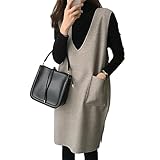 [1/2style]ニブンノイチスタイル ジャンパー スカート v ネック ワンピース タイト スカート ニット ポケット 通勤 オフィス レディース (ベージュ,M)