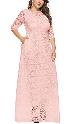 Image of Eternatastic Women's Floral Lace 2 /3 Sleeves Maxi Dress Plus Size Evening Party Dresses