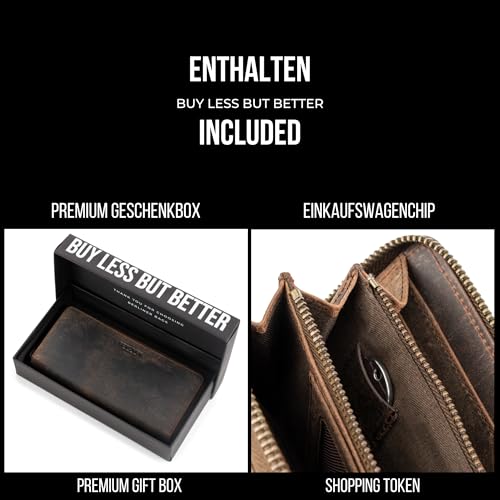 BERLINER BAGS Vintage Genuine Leather Wallet Palma, RFID Blocking Credit Card Holder, Slim Womens Wallet, Zip Around Wallet for 14 Cards, Bills, Coins, ID Window - Brown4