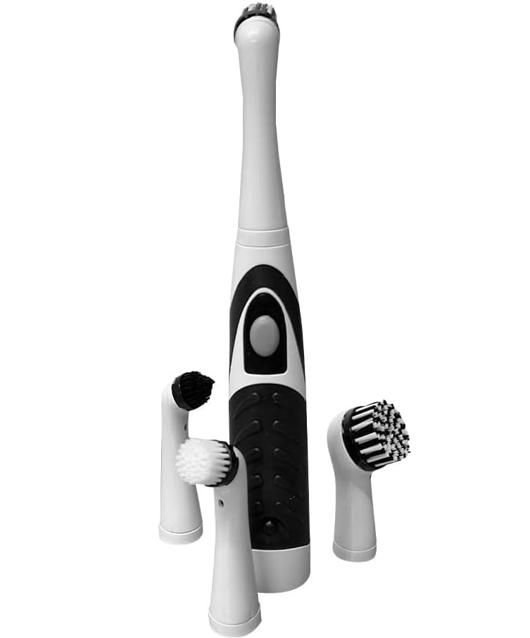 Electric Household Cleaning Brush - Scrubbing Brushes with 4 Replaceable Brush Heads - For Home, Kitchen & Bathroom - Mould Remover & Cleans Grout | Power Cleaner Scrubbers for Toilet, Tile, Floor