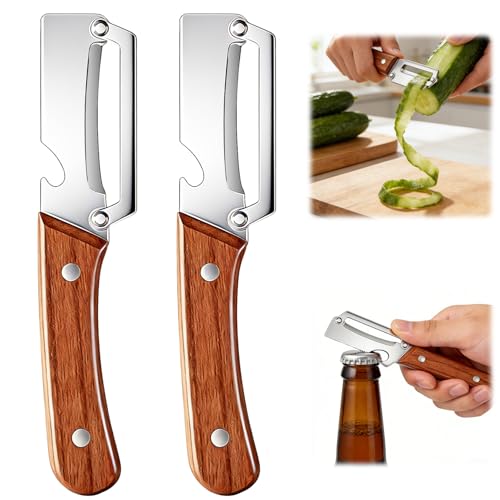 Multi-Functional Vegetable Peeler for Kitchen,Stainless Steel Sharp Blade Peeler with Wooden Handle,Bottle Opener Kitchen Tool for Fruit Veggie Carrot Potato Pumpkin Papaya Zucchini