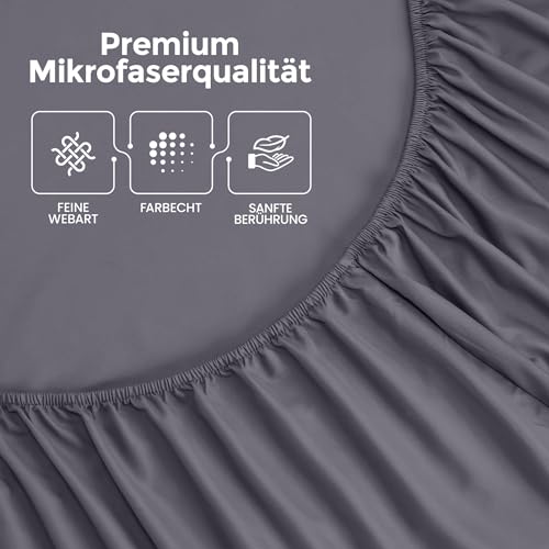 Utopia Bedding - Spannbettlaken 180x200cm Bis 30 cm - Grau - Oeko-Tex Zertifiziertes - Gebürstete Mikrofaser Spannbetttuch