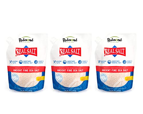 Redmond Real Salt - Ancient Fine Sea Salt, Unrefined Mineral Salt, 16 Ounce Pouch (3 Pack)