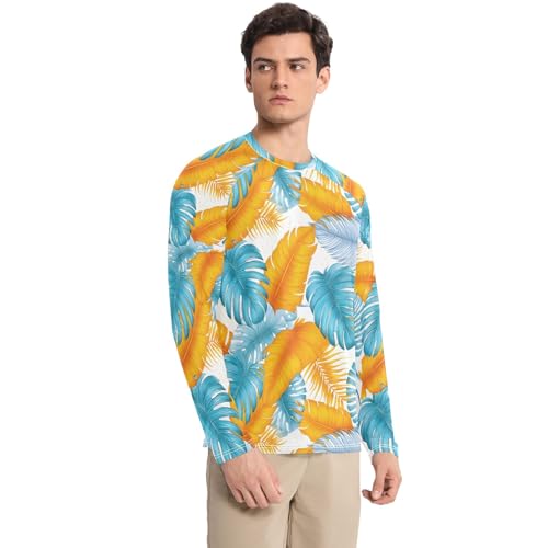 Mens UV Protection Shirts Rash Guard Long Sleeve UPF 50+ Blue Palm Tree Blue Quick Dry S3