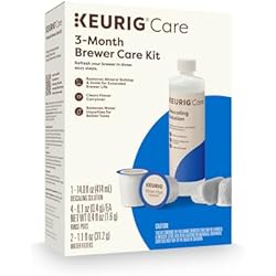 تشتمل مجموعة صيانة Keurig Brewer لمدة 3 أشهر على محلول إزالة الترسبات، وخراطيش فلتر المياه وكبسولات الشطف، وآلات صنع القهوة الكلاسيكية/1.0 و2.0 K-Cup المتوافقة، 7 عد