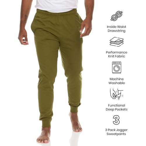 Essential Elements 3 Pack: Men's 100% Cotton Jogger Active Lounge Sweatpants with Pockets4