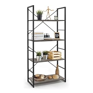 CAPHAUS 4 Tier Bookshelf, 24 Inch Width Free Standing Shelf, Bookcase Shelf Storage Organizer, Industrial Book Shelves for Home Office, Living Room, Kitchen, Dark Grey Vintage Shelves & Metal Frame