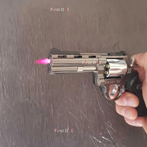Image of Gun Shape Refillable Gas Lighter with Keychain Pouch - Windproof Flame Lighter for Kitchen & Outdoor Use