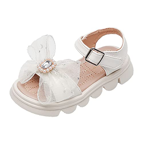 Girl's Flower Flat Sandals Cute Summer Shoes Open Toe Ankle Strap Bowknot Dress Sandals for Kids (Little Kid/Big Kid) (Beige, 12.5 Little Child)
