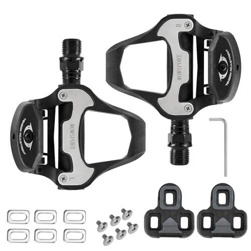 WOWSPORT Clipless Road Bike Pedals with Cleats Set, 9/16' Spindle, Nylon Glass Fiber, Sealed...