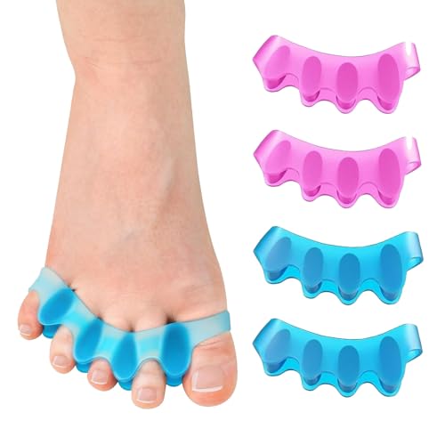Caretick Toe Separator Soft Gel Spacers To Correct Bunions Stretcher For Therapeutic Away From Plantar Fasciitis Claw Toes Hammer Foot Pain Men & Women (Blue Pink 2 Pair)