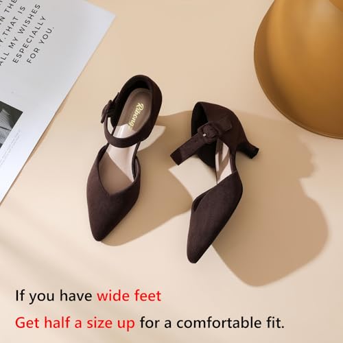 Image of RIBONGZ Comfortable Kitten Heels for Women Pointed Closed Toe Ankle Strap Buckle Heels Slip on Low Heel Church Pumps Wedding Bridal Party Dressy Shoes