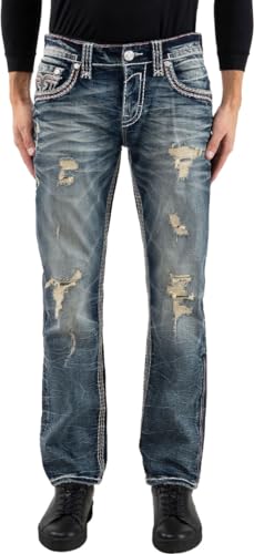 Rock Revival - Mens Remi RP3786J Straight Jeans, Color Med Blu, Size: 29W x 34L