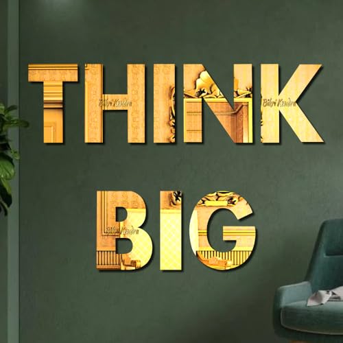 Image of Bikri Kendra - Think Big Letter Mirror Sticker, Acrylic stikcer, Decorative Mirror Sticker for Wall, Bedroom, Hall, Living Room, Kitchen. (Gold Think Big)