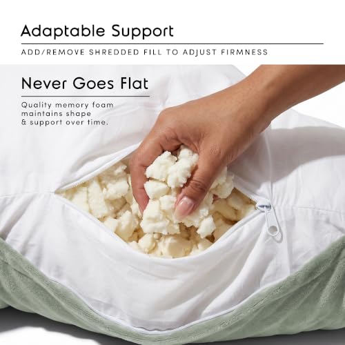 Image of Nestl Reading Pillow with Shredded Memory Foam, Designed for Sitting Up in Bed and Couch, Back and Arms Adjustable Support for Adult & Teens Backrest Pillows for Reading with Washable Cover Sage Green