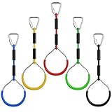 PELLOR Hanging Ninja Rings, Fitness Gymnastic Rings Backyard Playground Training Equipment Play Set for Kids Adult, Ninja Warrior Obstacle Course Accessories