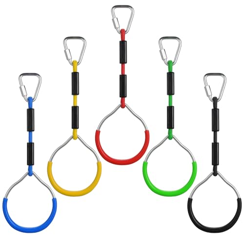 PELLOR Hanging Ninja Rings, Fitness Gymnastic Rings Backyard Playground Training Equipment Play Set for Kids Adult, Ninja Warrior Obstacle Course Accessories