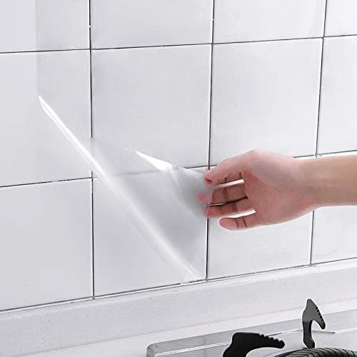Image of Self Adhesive Removable Transparent Plastic Vinyl Film, Oil Proof Waterproof Heat Resistant Sticker Paper for Kitchen Backsplash Furniture Door Scratch Wallpaper (24 X 140 Inch)