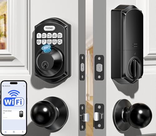 TEEHO TE012W-K WiFi Smart Keyless Entry Door Lock w/ Knob (Matte Black) 47.99 + Free Shipping + 40% Off Code FVUM4RKZ - image 1