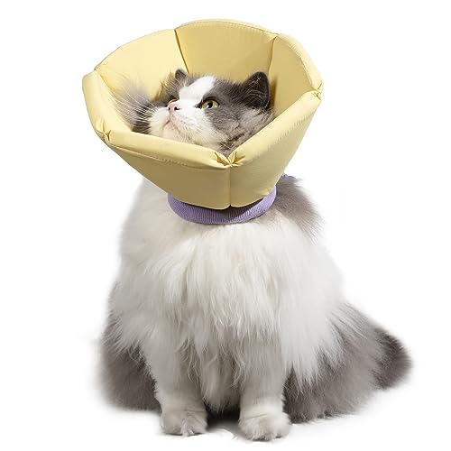 Image of Cat Cones to Stop Licking, Lightweight Adjustable Dog Cone Alternative After Surgery, Soft Cone for Cats Small Medium Dogs Puppy Rabbits Elizabethan Collar, Yellow, M