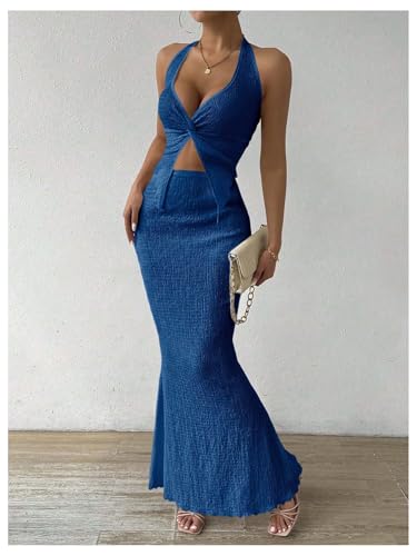 Image of SOLY HUX Women's Two Piece Outfits Twist Front Halter Cami Tops and Skirt Summer Set