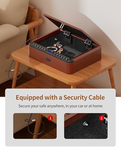 Image of BILLCONCH Gun Safe for Handgun - Biometric Pistol Safe 4 Ways Quick Access with Fingerprint /Full-digital Keypad /Key /APP Lock and Security Cable for Nightstand Bedside Home - Antique Bronze