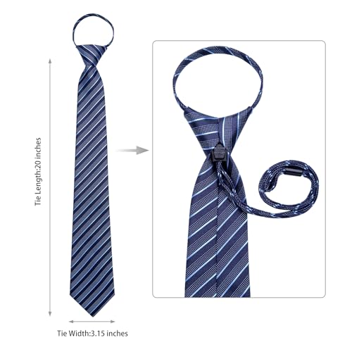Image of DiBanGu Mens Zipper Ties Silk Adjustable Necktie Pocket Square | Paisley /Striped Pattern,Pre-tied Gift Tie Sets,Jacquard Woven,Pocket Square Cufflinks,Great for Formal & Business Wedding