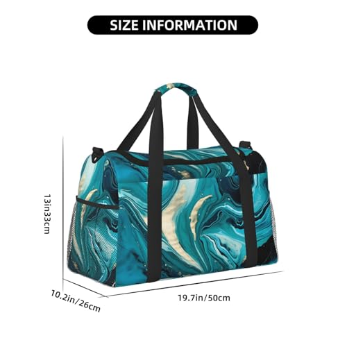 Marble Turquoise Duffle Bag for Travel Teal line Sports Gym Tote Carry On Bag Large Shoulder Weekend Overnight for Workout4