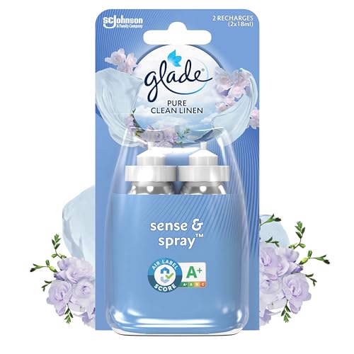 Glade Sense et Spray Recharge Duopack Diffuseur à Détection de Mouvement - Infusé Aux Huiles Essentielles - Jusqu'à 4 Mois de Parfum - Pure Clean Linen - 2 Recharges