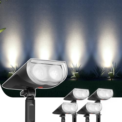Linkind Spots Solaires Éxtérieur Jardin, Blanc Froid 6500K, Marche/Arrêt automatique, Étanche IP67, Lampe de Jardin LED StarRayS, installation 2 en 1 pour Arbustes,...