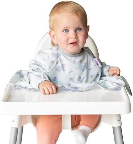 Tidy Tot Cover & Catch Weaning Bib with Sleeves. Mess-free Baby Weaning.