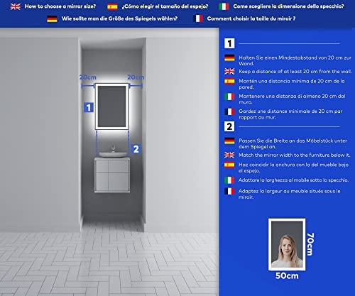 FORAM Badspiegel mit Beleuchtung - Led Spiegel Bad - 50x70 - Badezimmerspiegel Nach Maß - auf Individuelle Bestellung Gefertigt - Modernes… – Ansicht 2