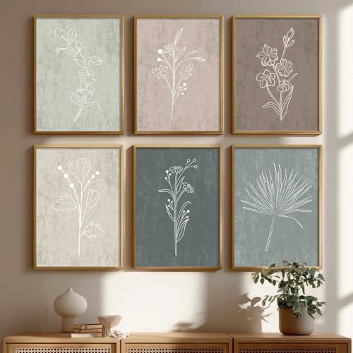Image of kotart - Floral line art Painting for Living Room Bedroom Office Decor - Premium Digital Paintings with Frame Home Decoration - Wall - (Pack of 6 Multicolor) (14X20 Inch, C)