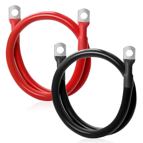 Zrigiwr 4AWG 2FT Battery Cables Set, (1 Positive & 1 Negtive) with 3/8' M10 Lug Terminals, Power Cord Inverter Jumper Cables, Battery Cable for Car, Truck, Solar, Marine, Lawn Mower, RV.