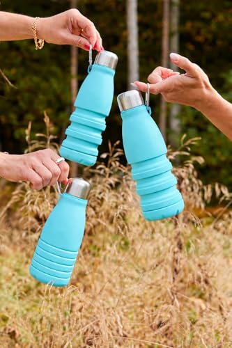 Image of ZENOVIA Collapsible Silicone Water Bottle with Clip | Foldable Leakproof BPA-Free Travel Water Bottle | Portable Reusable Bottle for Gym, Hiking, Camping, Office & Kids (Green, Pack of 1)
