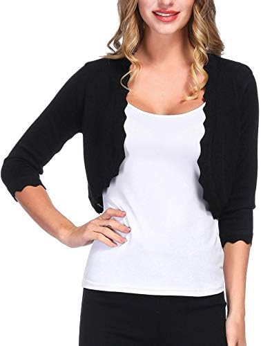KANCY KOLE Women's Plus Size Shrug 1940s Retro Crop White Cardigan Shrug for Teen Girls(Black,XXL)