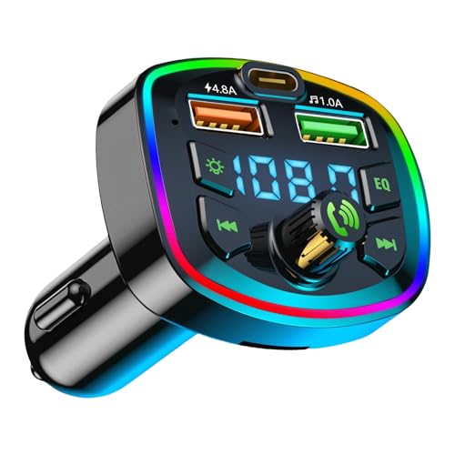 Transmisor FM Bluetooth para automóvil, Compatible con Carga rápida USB y Tipo C, Kit Adaptador de Radio y Reproductor MP3 con transmisor FM, Radio con teléfono Manos Libres para automóvil Bluetooth