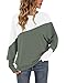 WNEEDU Langarmshirt Damen Rundhalsausschnitt Patchworkfarbe Herbst Sweatshirt Enge Manschetten Pullover Damen Olivgrün L