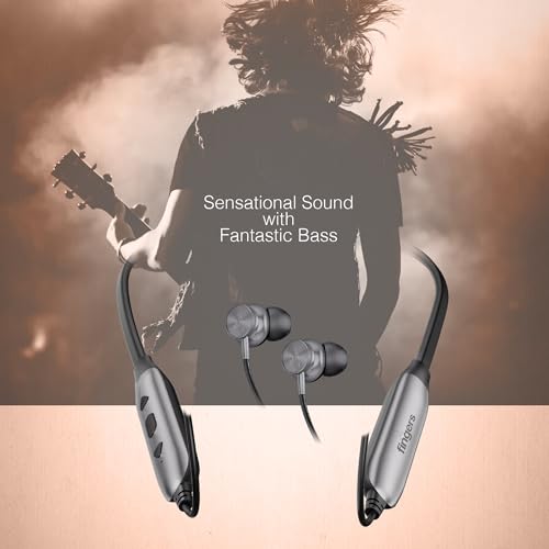 Image of FINGERS Gig2 Wireless in-Ear Bluetooth Neckband Earphones with 50-Hour Playtime, Built-in Mic with Surround Noise Cancellation SNC Technology, Dual Pairing, Make in India (Rich Grey)
