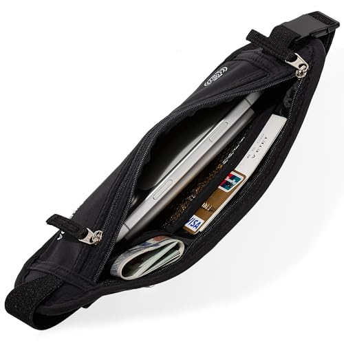 Image of Money Belt - Slim Passport Holder RFID Blocking Travel Wallet Undercover Fanny Packs for Men Women - Black